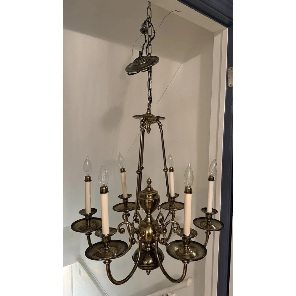RARE Vintage H.A. Framburg Brass Large Chandelier with 6 Arms